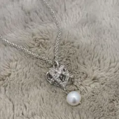 ハート型クリスタルパールネックレス 状態良好品