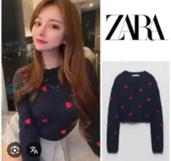 ZARA オープンニット刺繍ハートセーター (Sサイズ)