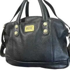希少 DIESEL ディーゼル ハンドバッグ オールレザー ブラック y2k Y2K レザートートバッグ ハンドバッグ 肩掛け イタリア製 ロゴ