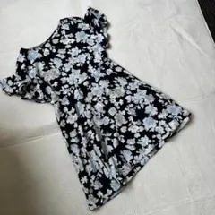 《レディース 》 フリルスリーブ ミニ スカート ワンピ 花柄 M ガーリー 紺