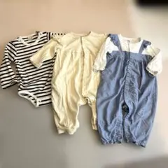 カバーオール ロンパース 3枚セット 80 美品 プティマイン 西松屋 長袖