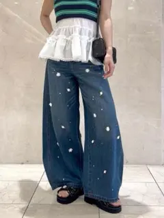 [L.B CANDY STOCK]バリエーションビジューデニムパンツのサムネイル