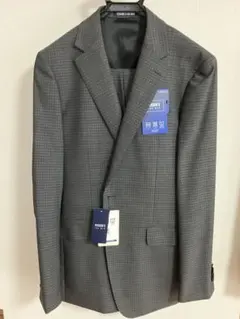 h*4様 ⭐️新品背抜き⭐️青山 スーツ 黒×グレー チェック YA7 裾ダブルのサムネイル