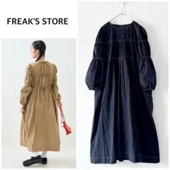 美品　フリークスストア　黒　バックリボン　シャーリングワンピース　ロング丈　長袖