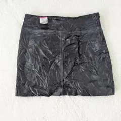 本革 Context レザースカート ミニ S 黒 ステッチ リアルレザー 古着のサムネイル