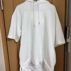 ホワイト フード付き パーカー半袖