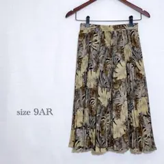 プリーツスカート ロングスカート 花柄 シック ブラウン系 ベージュ系 M