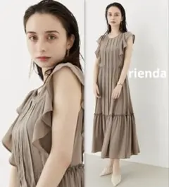 rienda プリーツコンビフリルスリーブワンピース