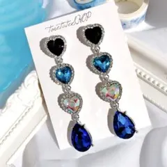 #088 韓国ピアス♡キラキラハート3連水玉ドロップピアス
