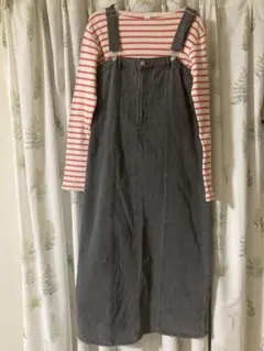 グレー デニム サロペット スリット入り