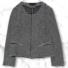 訳あり　UNTITLED ノーカラージャケット　白黒　2 レーヨン混　春夏　通勤のサムネイル