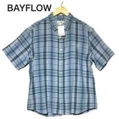 新品BAYFLOW L/RパターンシャツSS ブルー Ｍ 麻 レーヨン 夏のサムネイル
