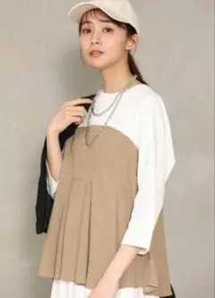 ku様専用　7分袖ビスチェドッキング風カットプルオーバ