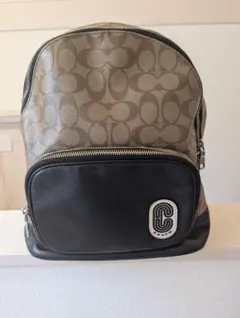 COACH ロゴ入りリュック ベージュ/黒