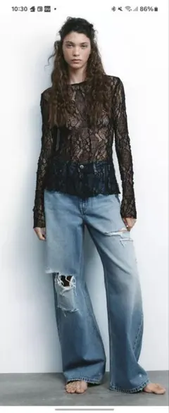 新品未使用！ZARA最新作！男女兼用ダメージ加工 バギーデニム。ワイドデニム太め