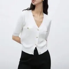 Shein BizChic 半袖 Vネックカーディガン ホワイト XXLのサムネイル