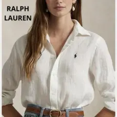 美品 ラルフローレン リネンシャツ オーバーサイズ ポニー刺繍 白 近年モデル
