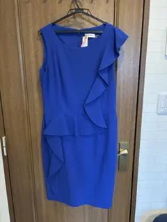 Calvin Klein フリル付きドレス 12号　青