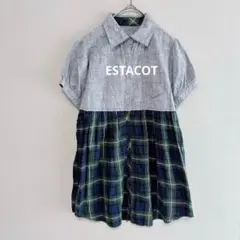ESTACOT/チュニック/ブラウス/半袖/シャツ/チェック/異素材3508