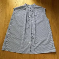 パーリッシー ギンガム チェック 前立て フリル ノーカラー ブラウス