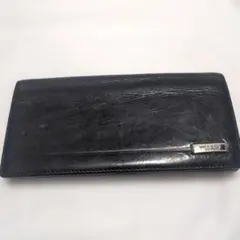 ⑩コムサデモードメンズ　革　かため　長財布　黒ブラック　二つ折り　お札小銭入れ