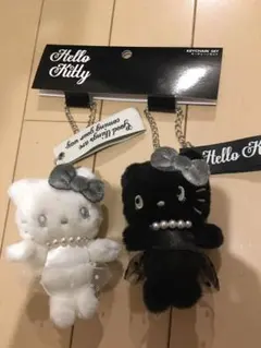 USJ ぬいぐるみ　ハローキティ ペア　マスコット　キーホルダー　白黒