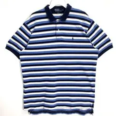 90sラルフローレンPOLORalphLauren半袖ポロシャツボーダーロゴ刺繍