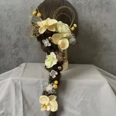 イエロー胡蝶蘭髪飾り♡水引　成人式　結婚式　和装　振袖　前撮り　七五三　卒業式