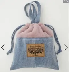 ロデオクラウンズワイドボウル✩.*˚ FAUX FUR DENIM 巾着