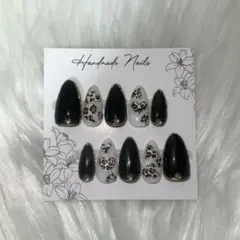 【ネイルチップ】‎白×黒×レオパード