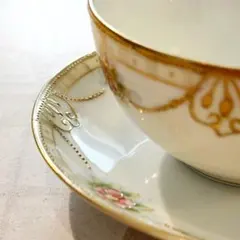 オールドノリタケ　カップアンドソーサー　金彩点盛り