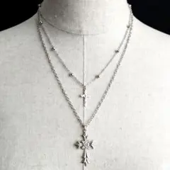 y2k グランジ ネックレス クロス 十字架 ロザリオ 2連 Y2K