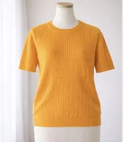 OPAQUE.CLIP オーガニックコットン半袖ニットオレンジ ケーブル編み M