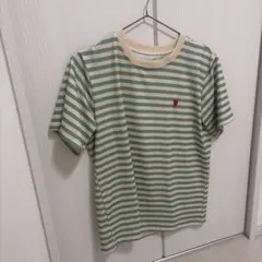 ボーダー 半袖 Tシャツ ハート刺繍 グリーン