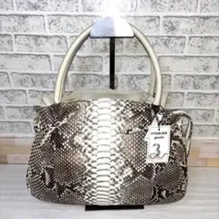 リアルパイソン 蛇革 ハンドバッグ ナチュラル 本革 エキゾチックレザー 高級