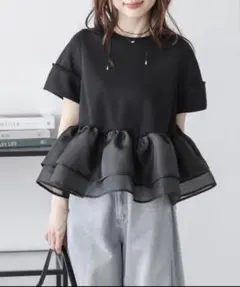 シアーフリルドッキングトップス　黒のサムネイル
