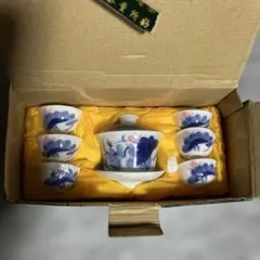 青と白の花柄 茶器セット