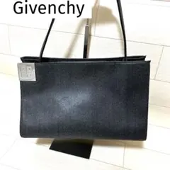Givenchyジバンシー》ブラックグレーシボ革風レザーショルダートート 