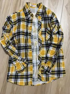 キッズチェック柄長袖シャツ（イエロー・ブラック）130