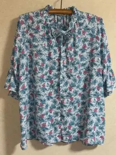 PAUL & JOE × ユニクロ 花柄 7分袖 ブラウス ブルー XL 美品