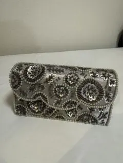 ビーズ刺繍 シルバー ク結婚式バック　ノクチルカ