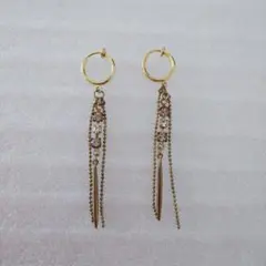 ラインストーン チェーン タッセル イヤリング