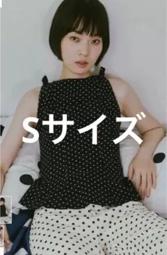 ZARA ドット柄ペプラムリボントップス S ブラックのサムネイル