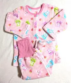 もこもこフワフワ前開きシルキーフリースパジャマ(クマ)腹巻き付きパンツ90サイズ