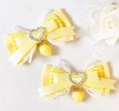 ヘアクリップリボン フリル 黄色 イエロー ギンガムチェック 量産型 いちご ♡