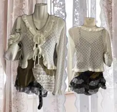 Y2K フェアリーグランジ 森ガール 平成レトロ 鍵編みメッシュフリルボレロ