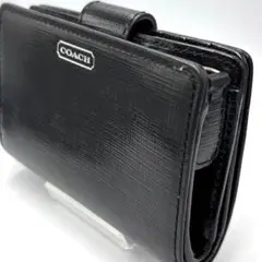 美品　COACH ブラック 二つ折り財布コンパクトウォレット　レディース　メンズ