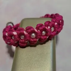 小型犬　首輪　花柄パール付きピンク　27cm