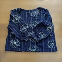 ネイビー 花柄 七分袖 シャツ