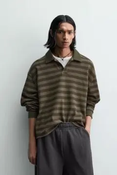 ZARA 新品 Mサイズ ストライプ ピケ ラガーシャツ 定価7,990円のサムネイル